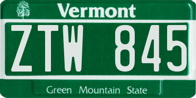 VT license plate ZTW845