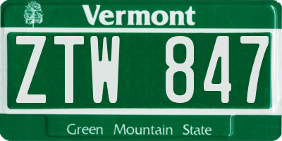 VT license plate ZTW847