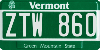 VT license plate ZTW860