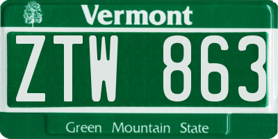 VT license plate ZTW863