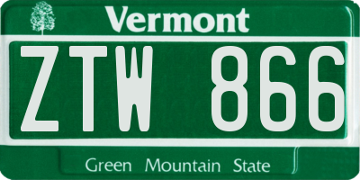 VT license plate ZTW866