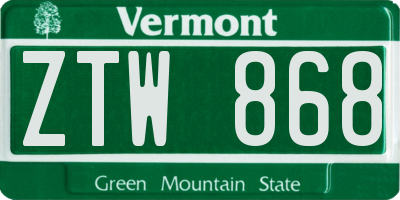 VT license plate ZTW868
