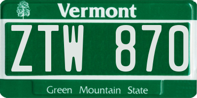 VT license plate ZTW870