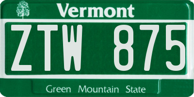 VT license plate ZTW875