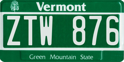 VT license plate ZTW876