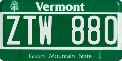 VT license plate ZTW880