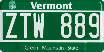 VT license plate ZTW889