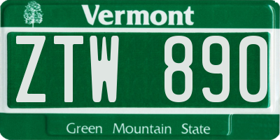 VT license plate ZTW890