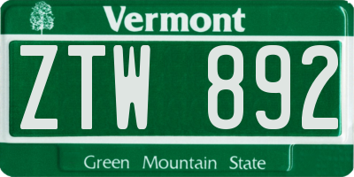 VT license plate ZTW892