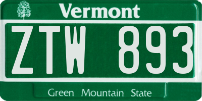 VT license plate ZTW893