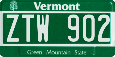 VT license plate ZTW902