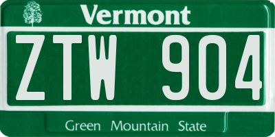 VT license plate ZTW904