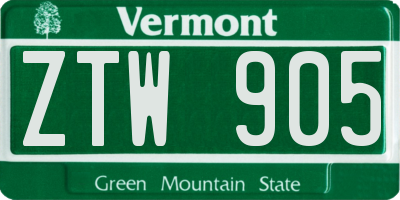 VT license plate ZTW905