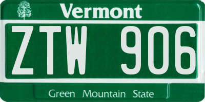 VT license plate ZTW906