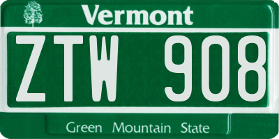 VT license plate ZTW908