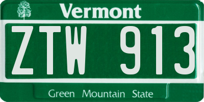 VT license plate ZTW913