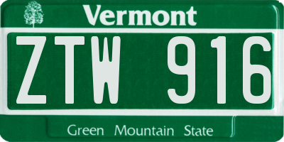 VT license plate ZTW916