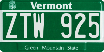 VT license plate ZTW925