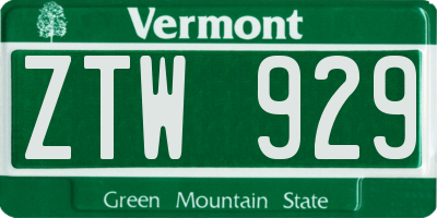 VT license plate ZTW929