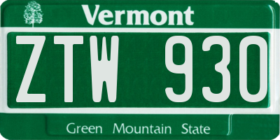 VT license plate ZTW930