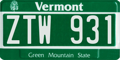 VT license plate ZTW931