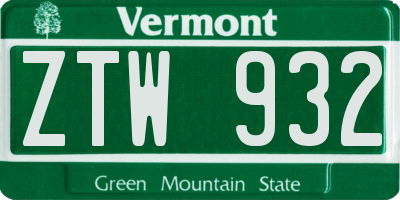 VT license plate ZTW932