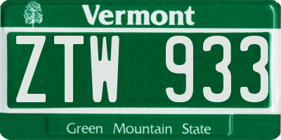 VT license plate ZTW933