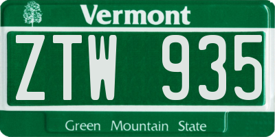 VT license plate ZTW935
