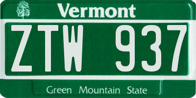 VT license plate ZTW937