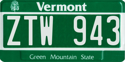 VT license plate ZTW943