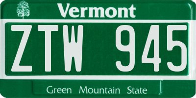 VT license plate ZTW945