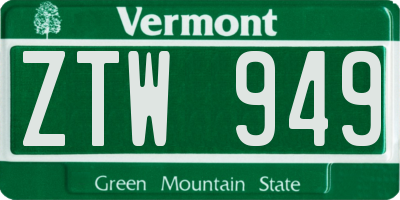 VT license plate ZTW949