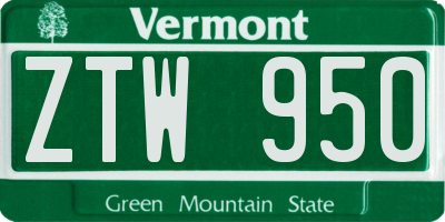 VT license plate ZTW950