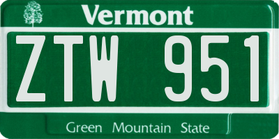 VT license plate ZTW951