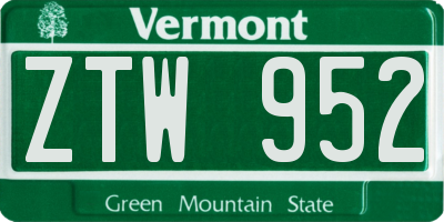 VT license plate ZTW952