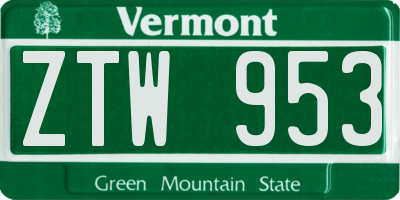 VT license plate ZTW953