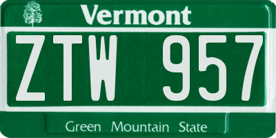 VT license plate ZTW957