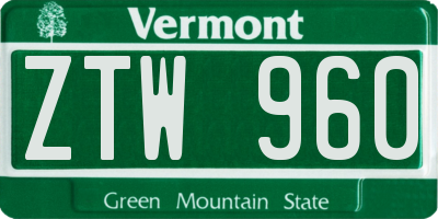 VT license plate ZTW960