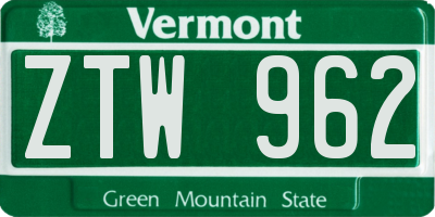 VT license plate ZTW962