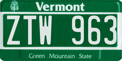 VT license plate ZTW963
