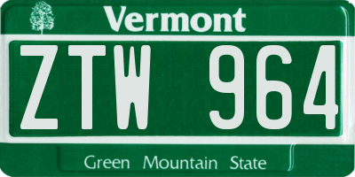 VT license plate ZTW964