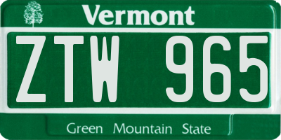 VT license plate ZTW965