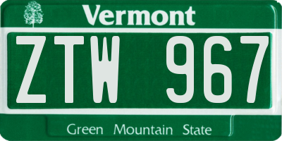 VT license plate ZTW967