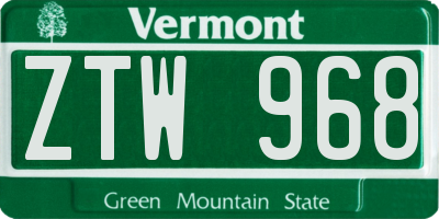 VT license plate ZTW968