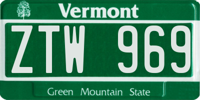 VT license plate ZTW969