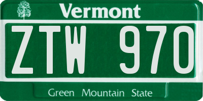 VT license plate ZTW970