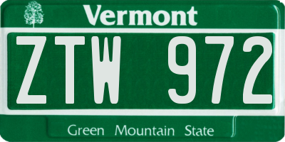 VT license plate ZTW972