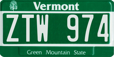 VT license plate ZTW974