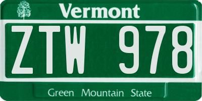 VT license plate ZTW978