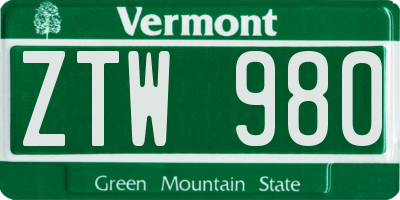 VT license plate ZTW980